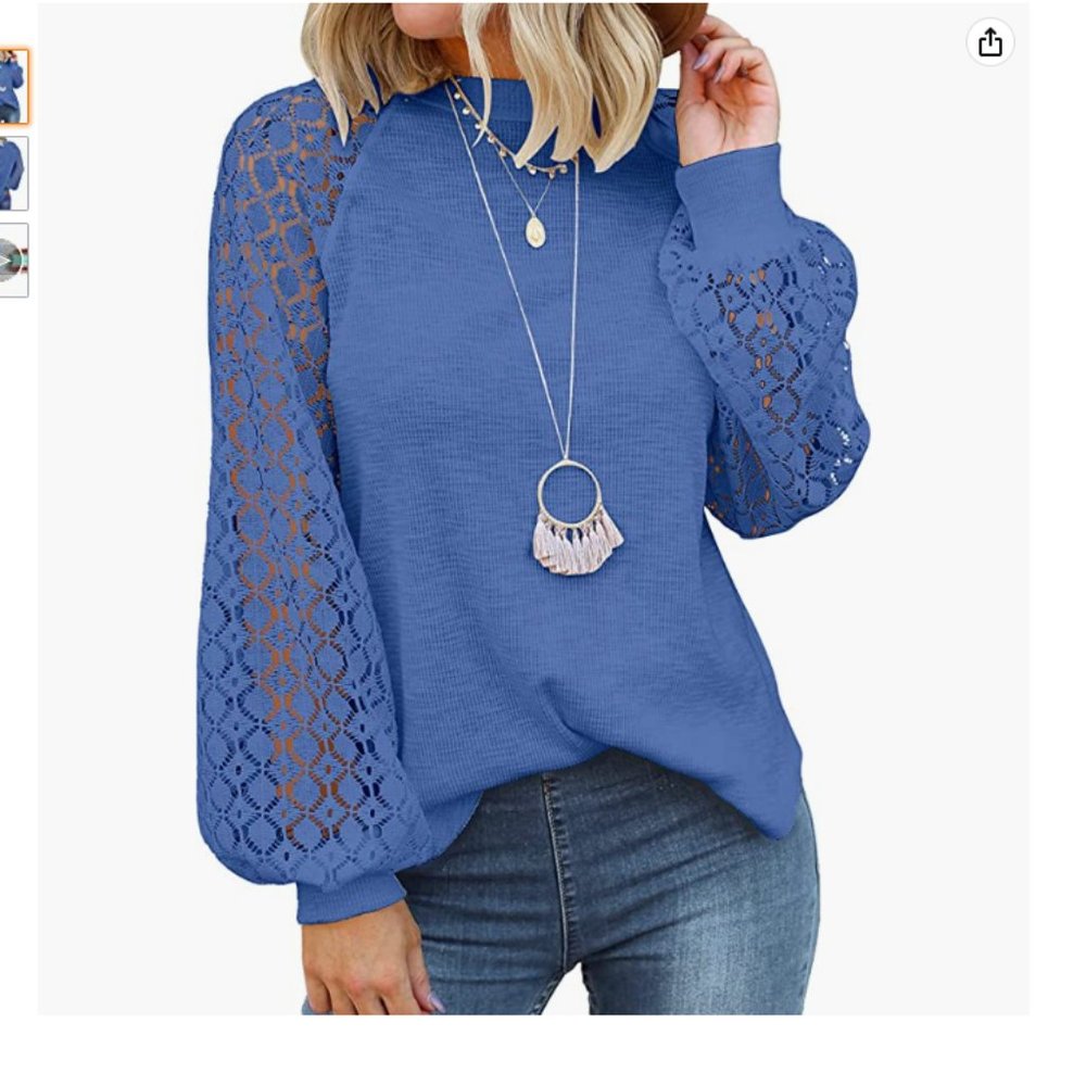 Crew neck, balloon sleeve with lace arms knit top NWT